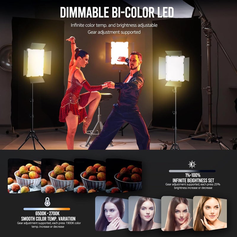 NiceVeedi 2-Pack Photography Lighting Kit, 36W Bi-Color Studio Lights 2700-6500K CRI 95+, Dimmable LED Video Light Kit with Remote Control & 72” Tripod Stand, Lighting for Video Recording/Photography - Image 3